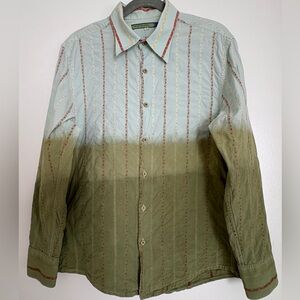Vintage Dulce de Leche Men’s Ombre Button Down Shirt Sz Large Floral Embroidered